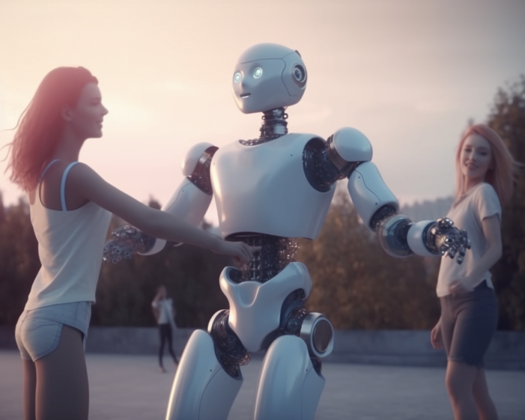 Girls Dancing with a Robot