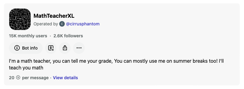 MathTeacherXL bot Poe AI