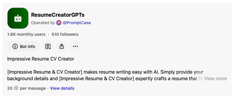 ResumeCreatorGPTs Bot Poe AI